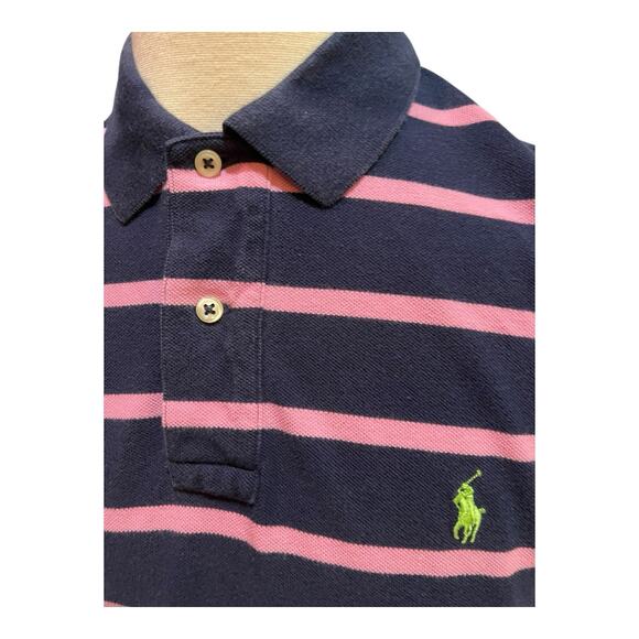 Ralph Lauren Polo Mens Large Navy Pink Striped Shirt 100% Cotton Preppy Classic - Picture 7 of 10
